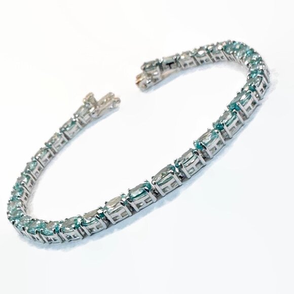 Blue Topaz Bracelet, Sterling Silver, Vintage, Chuck Clemency, STS, Faceted, 8" - Picture 5 of 5